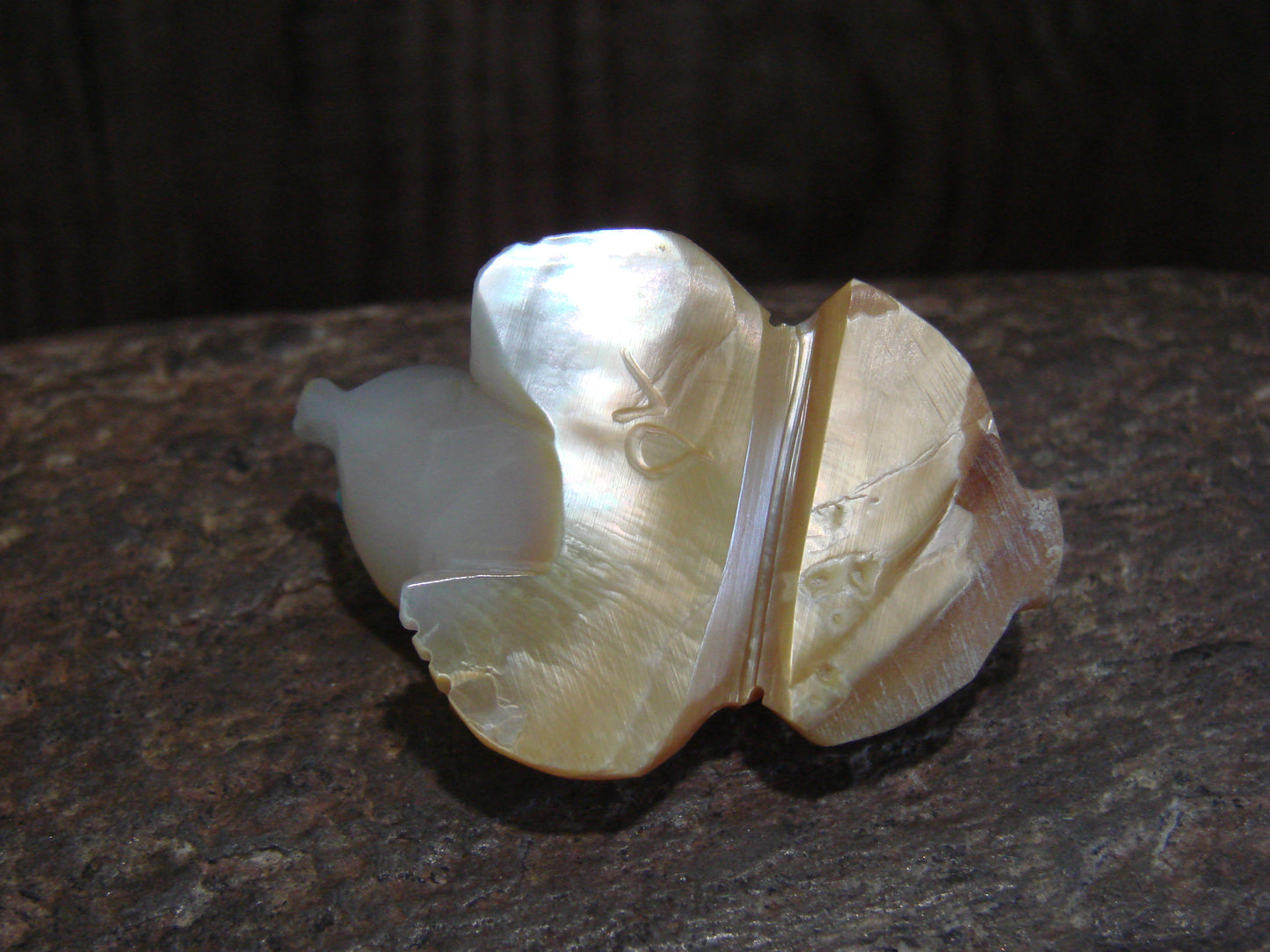 Native American Zuni Indian Hand Carved Mother of Pearl Ant Eater Fetish- Latte