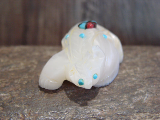 Native American Zuni Indian Hand Carved Mother of Pearl Badger Fetish- Latte