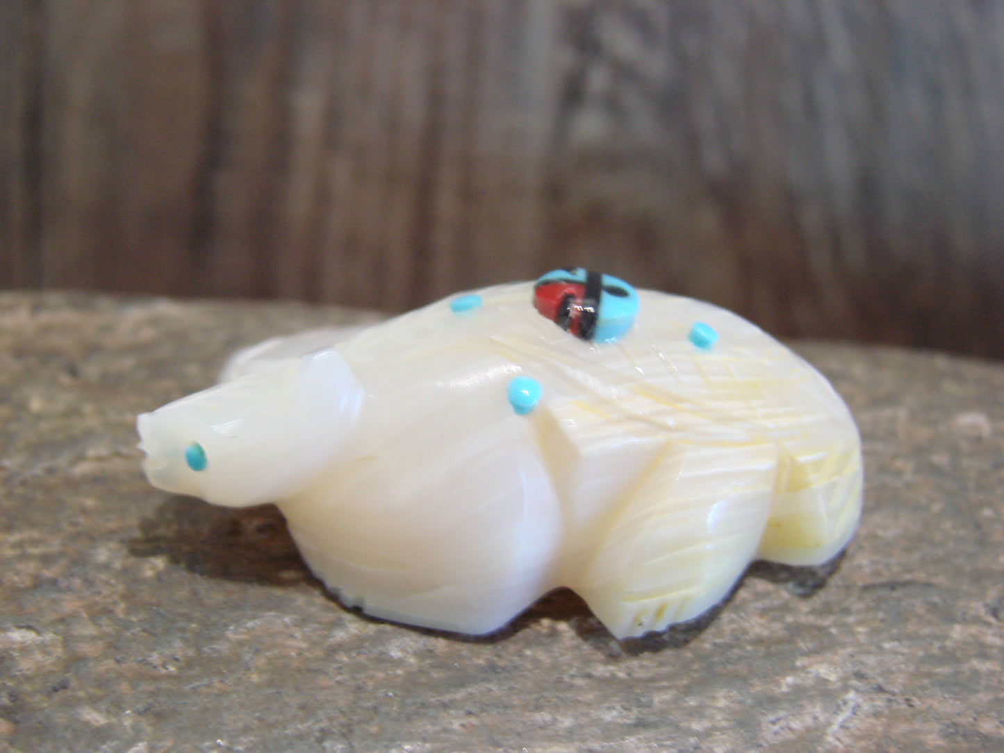 Native American Zuni Indian Hand Carved Mother of Pearl Badger Fetish- Latte