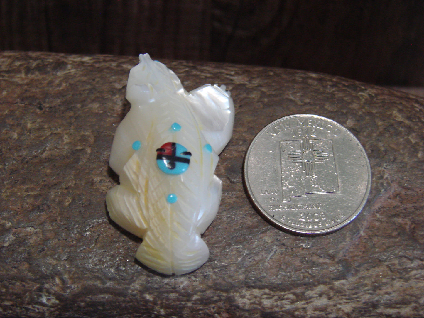 Native American Zuni Indian Hand Carved Mother of Pearl Badger Fetish- Latte