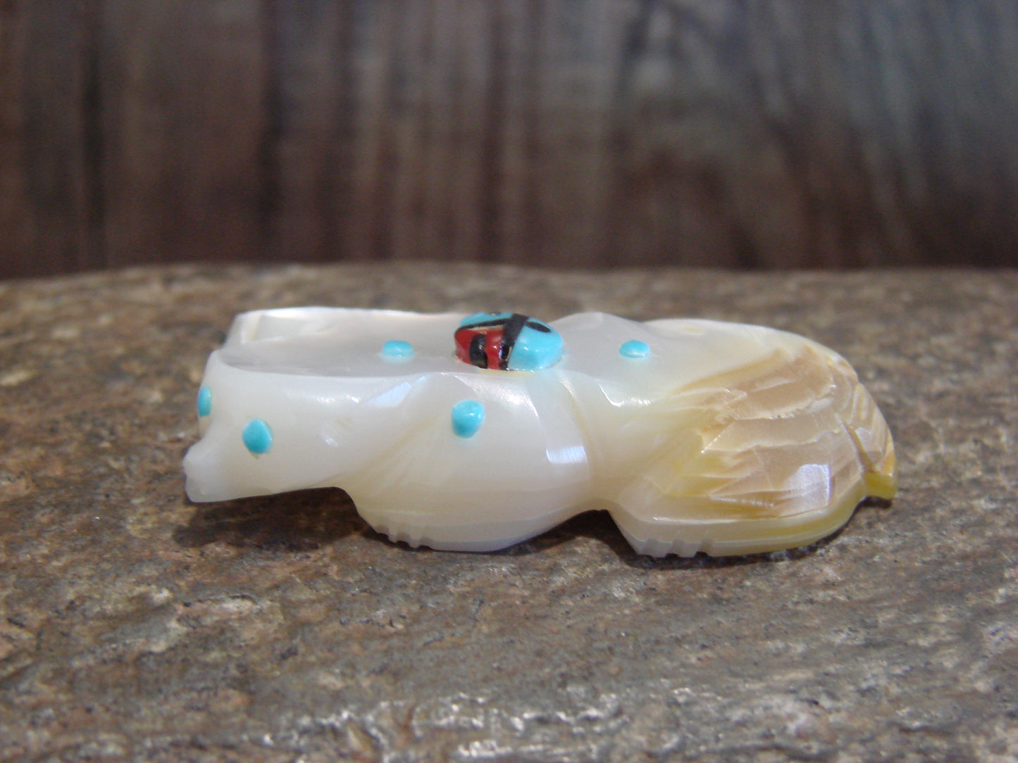 Native American Zuni Indian Hand Carved Mother of Pearl Badger Fetish- Latte
