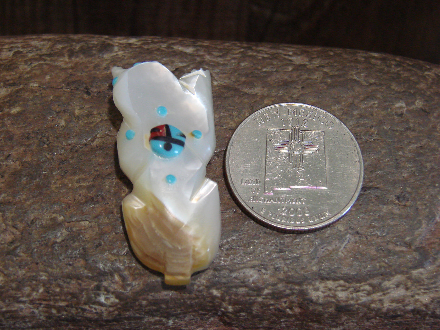 Native American Zuni Indian Hand Carved Mother of Pearl Badger Fetish- Latte