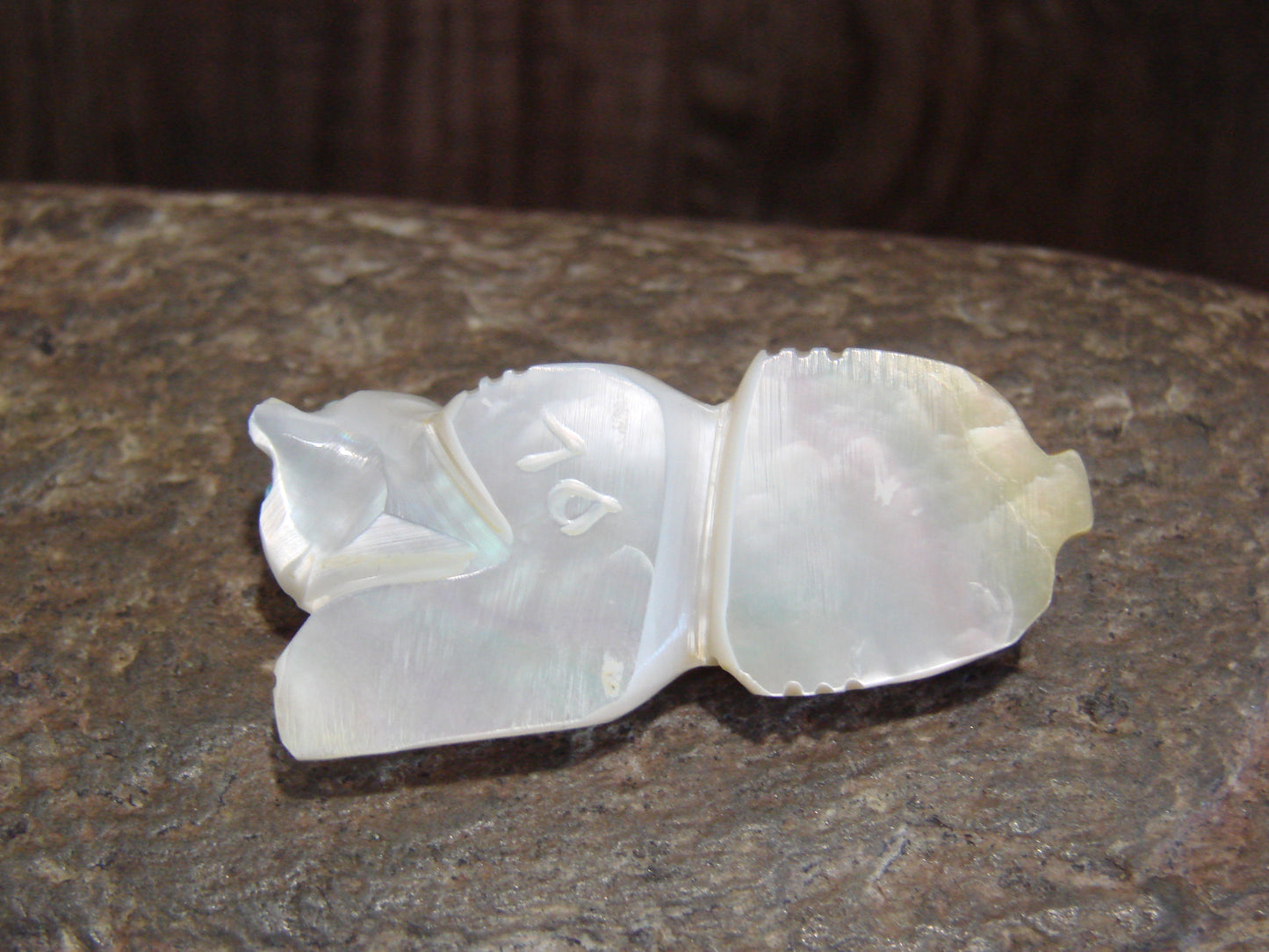 Native American Zuni Indian Hand Carved Mother of Pearl Badger Fetish- Latte