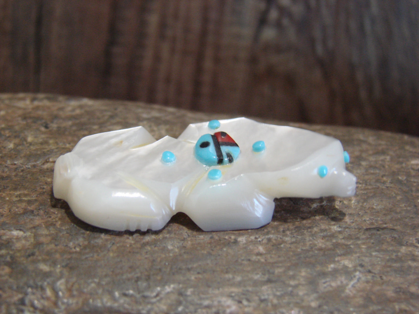 Native American Zuni Indian Hand Carved Mother of Pearl Ant Eater Fetish- Latte