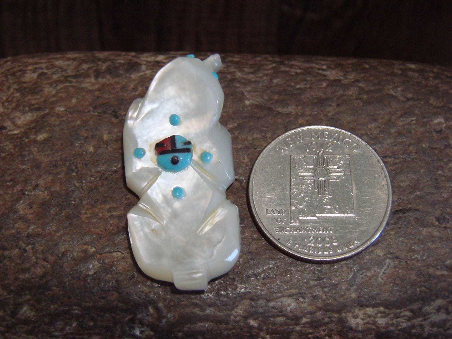 Native American Zuni Indian Hand Carved Mother of Pearl Ant Eater Fetish- Latte