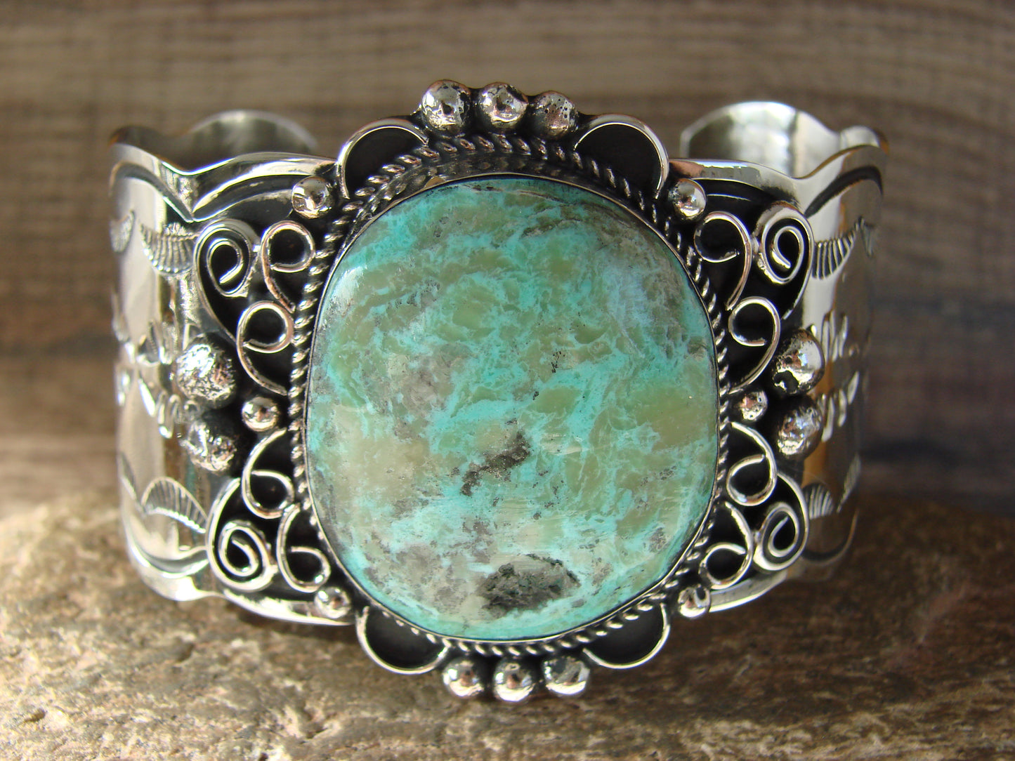 Navajo Indian Nickel Silver & Turquoise Bracelet by Cleveland