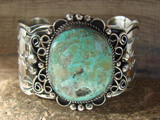Navajo Indian Nickel Silver & Turquoise Bracelet by Cleveland