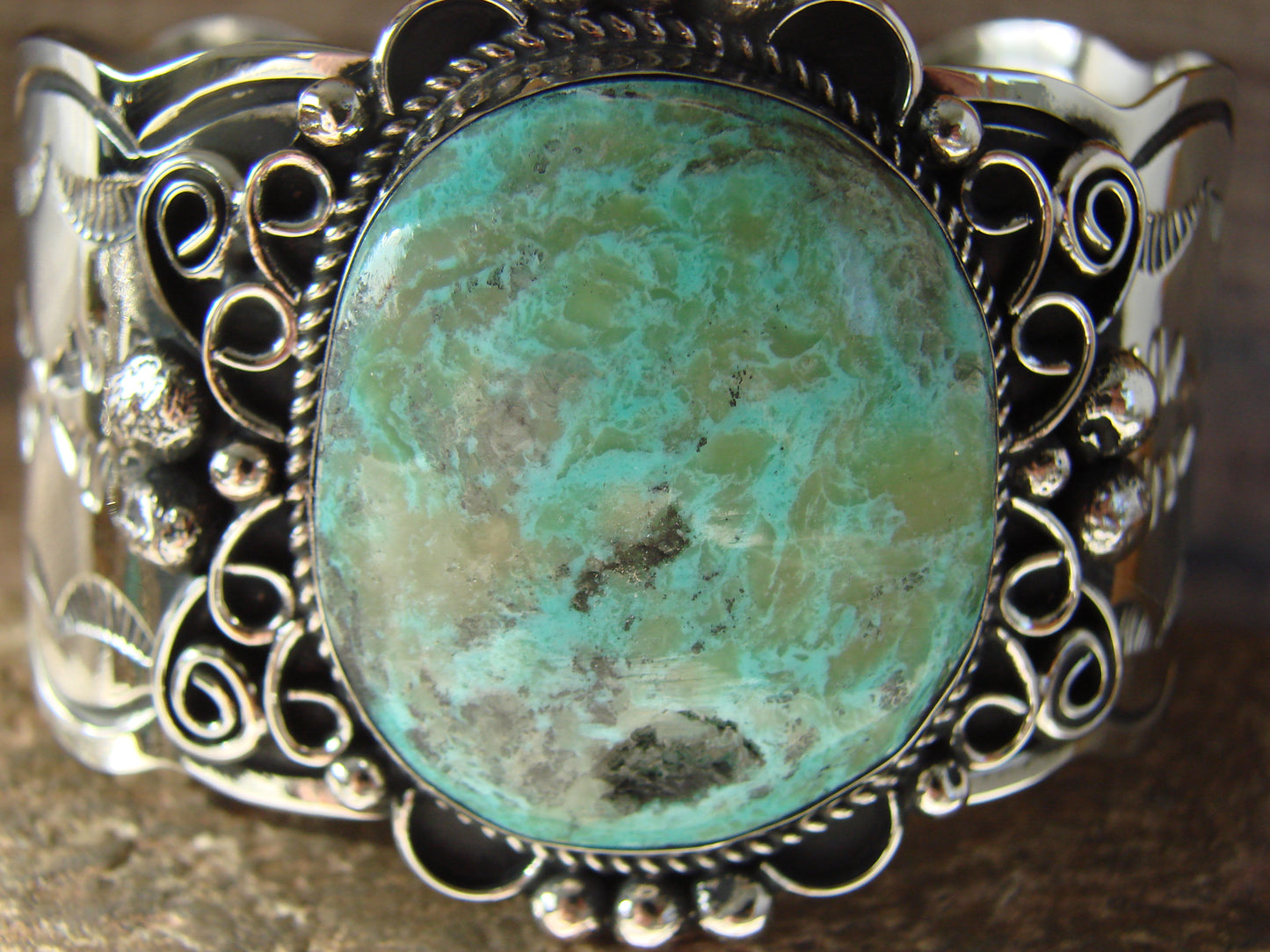 Navajo Indian Nickel Silver & Turquoise Bracelet by Cleveland