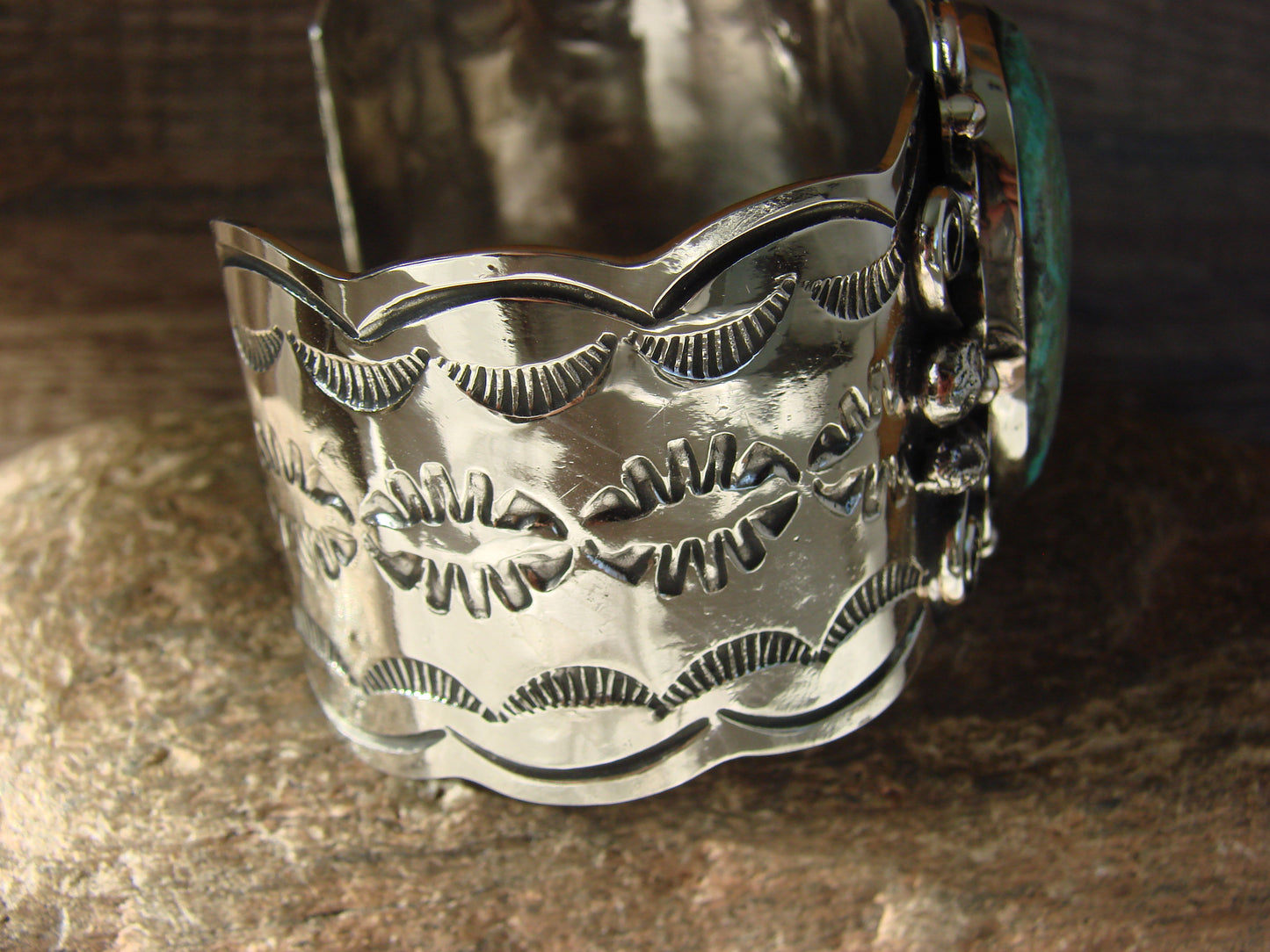 Navajo Indian Nickel Silver & Turquoise Bracelet by Cleveland