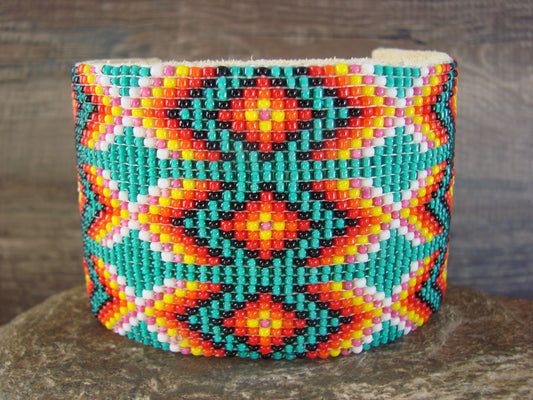 Large Navajo Indian Hand Beaded Bracelet by Jacklyn Cleveland