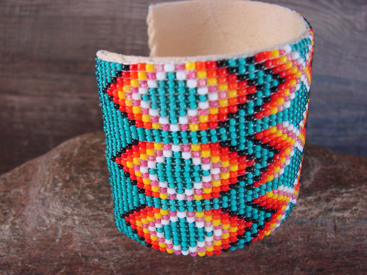 Large Navajo Indian Hand Beaded Bracelet by Jacklyn Cleveland