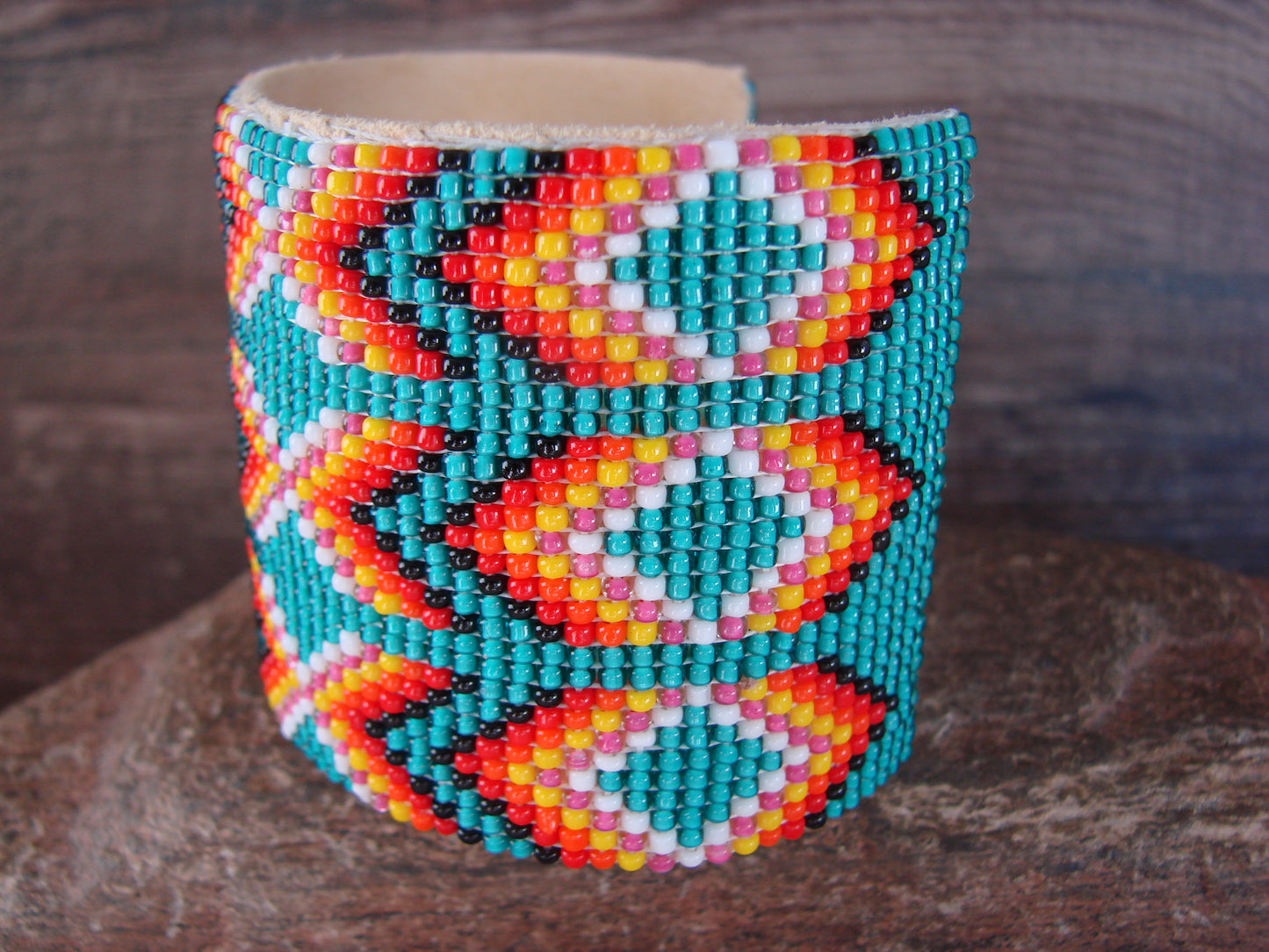 Large Navajo Indian Hand Beaded Bracelet by Jacklyn Cleveland
