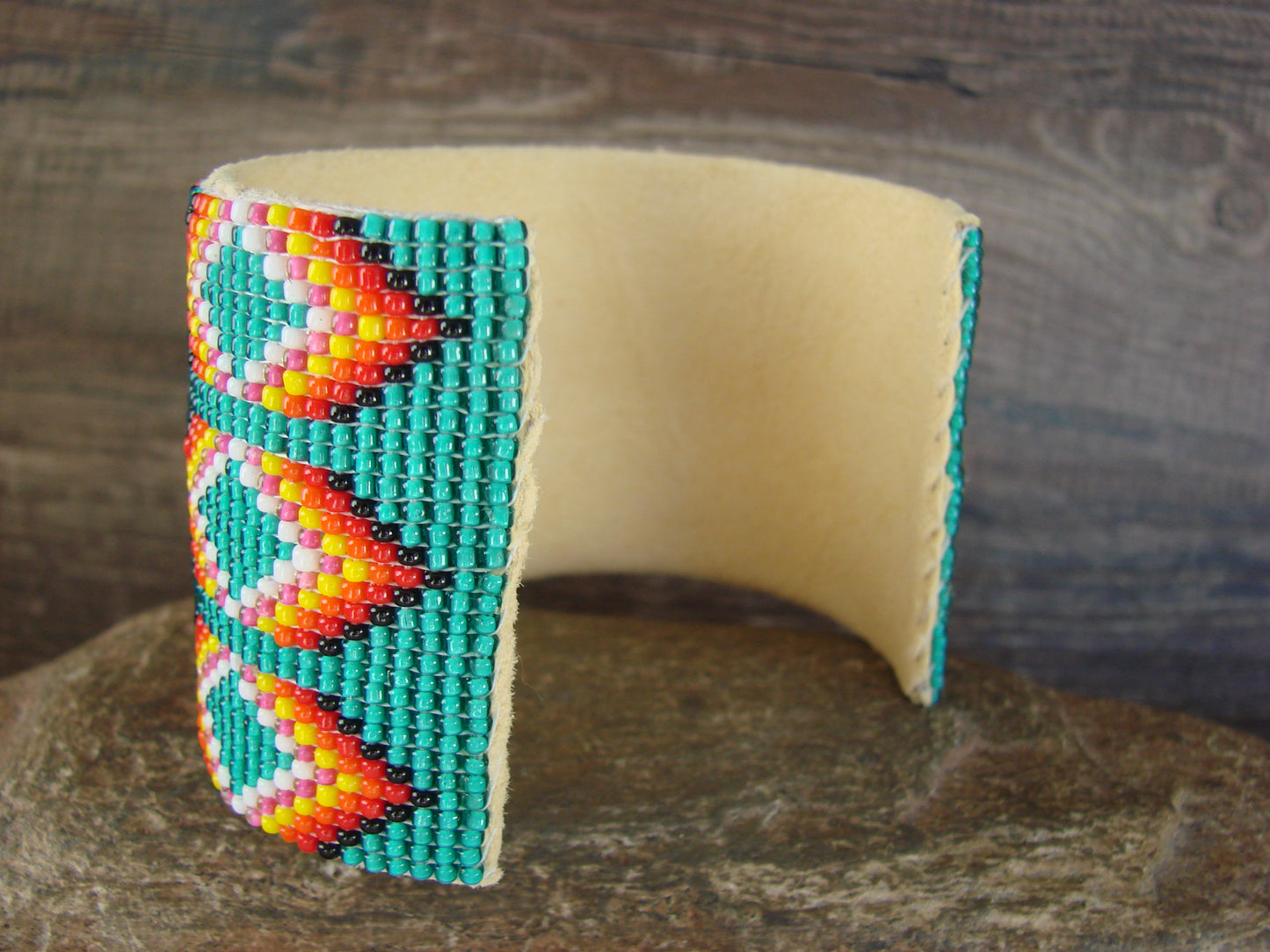 Large Navajo Indian Hand Beaded Bracelet by Jacklyn Cleveland