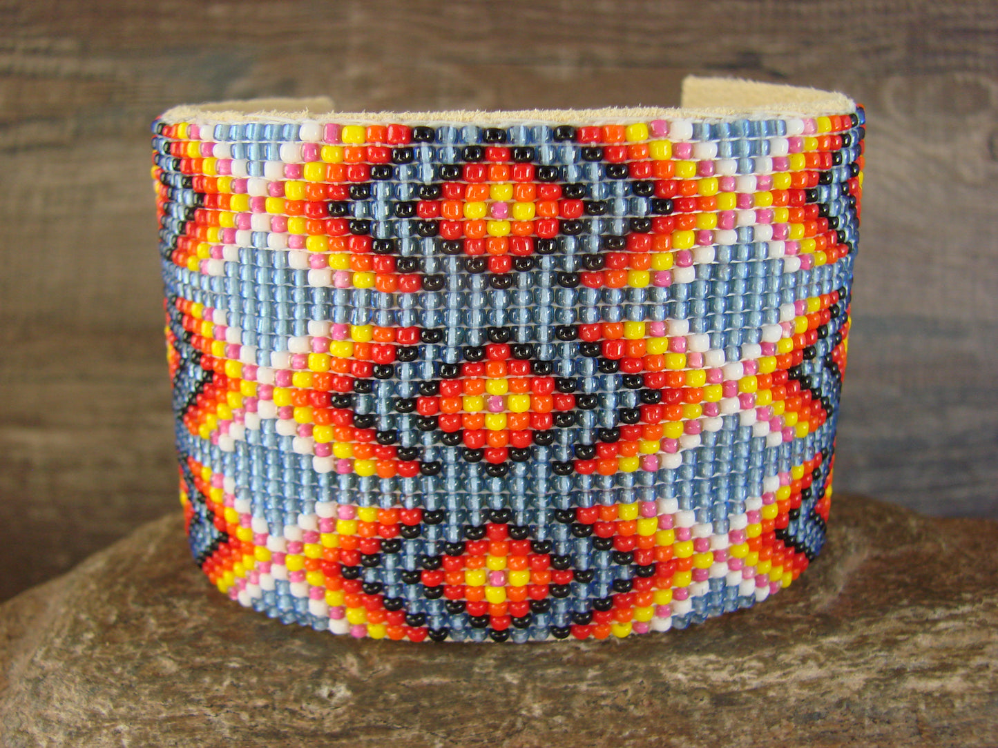 Large Navajo Indian Hand Beaded Bracelet by Jacklyn Cleveland