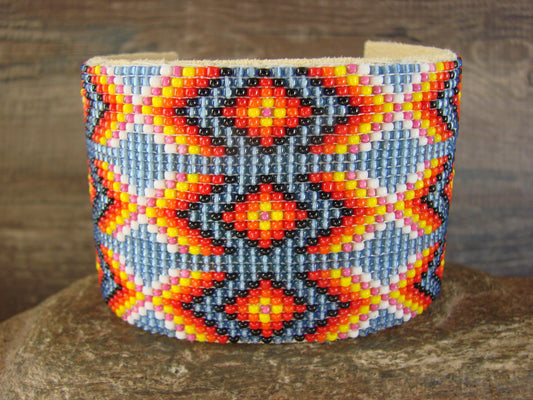 Large Navajo Indian Hand Beaded Bracelet by Jacklyn Cleveland