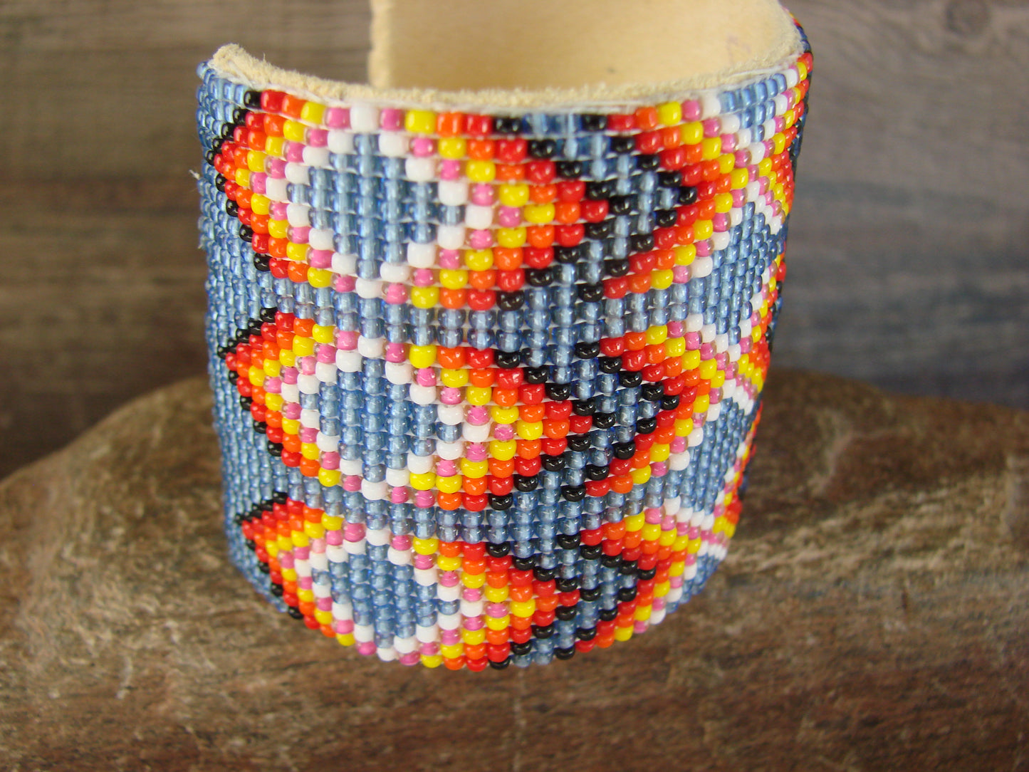 Large Navajo Indian Hand Beaded Bracelet by Jacklyn Cleveland