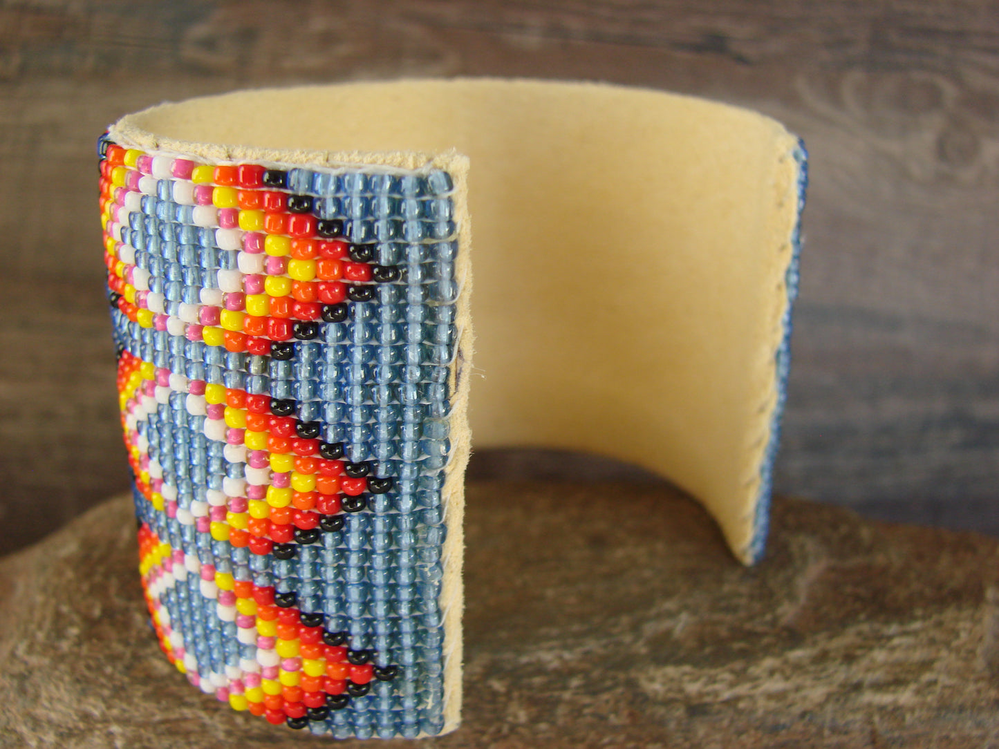 Large Navajo Indian Hand Beaded Bracelet by Jacklyn Cleveland