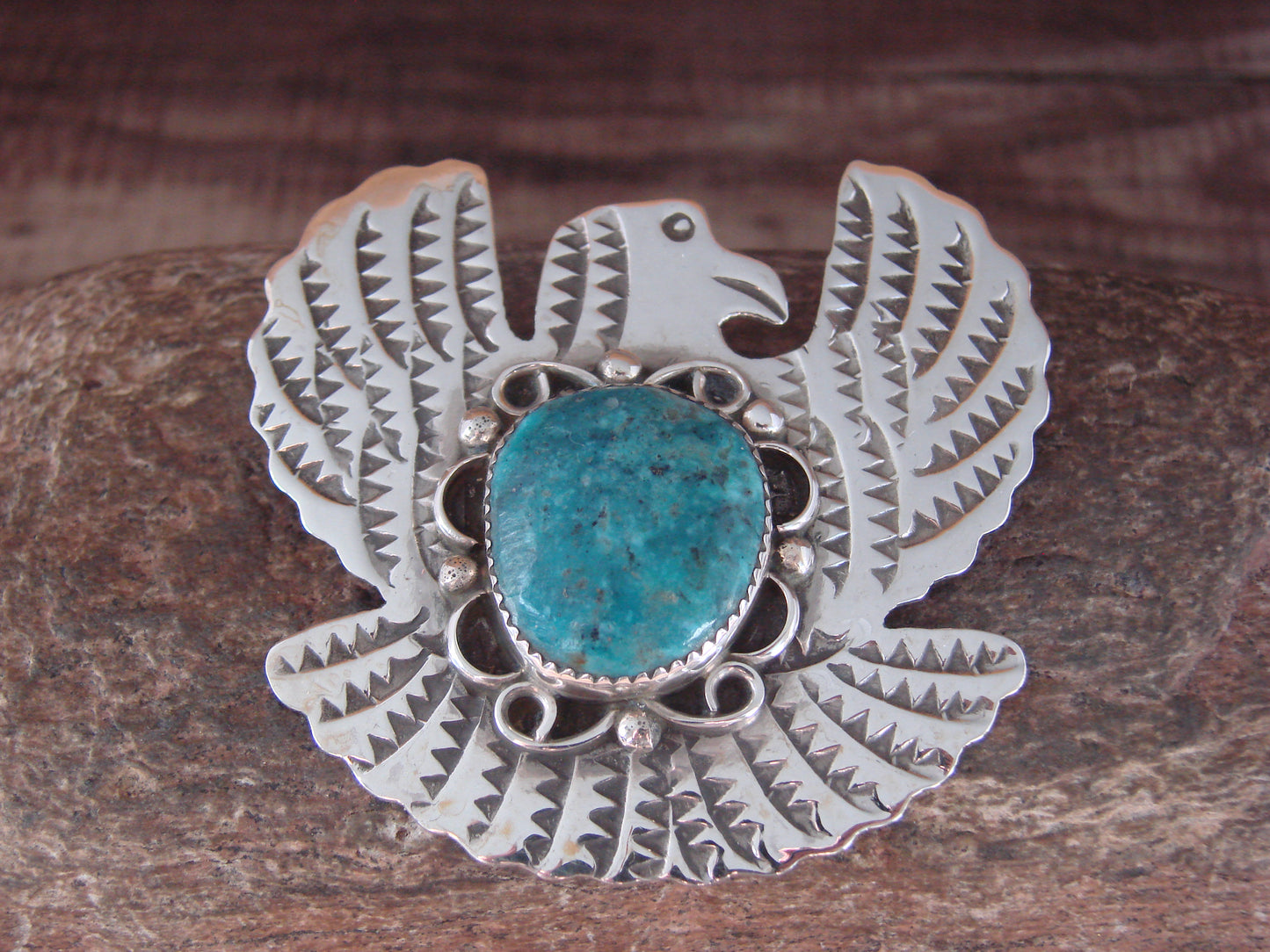Navajo Indian Sterling Silver & Turquoise Eagle Pin Pendant - Cleveland
