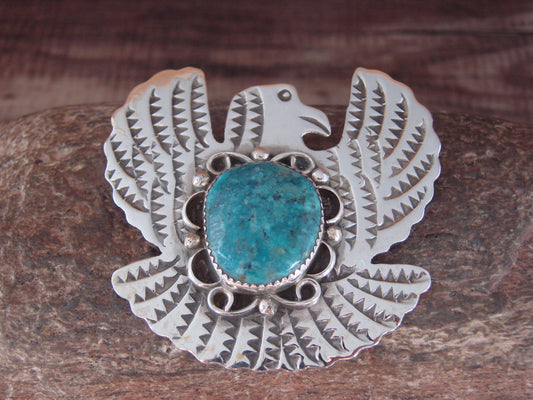 Navajo Indian Sterling Silver & Turquoise Eagle Pin Pendant - Cleveland