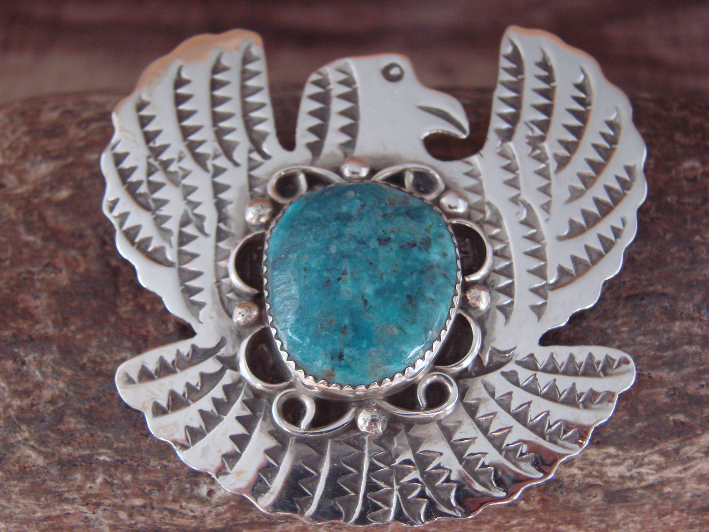 Navajo Indian Sterling Silver & Turquoise Eagle Pin Pendant - Cleveland