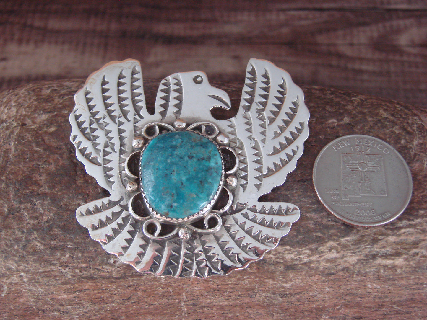 Navajo Indian Sterling Silver & Turquoise Eagle Pin Pendant - Cleveland