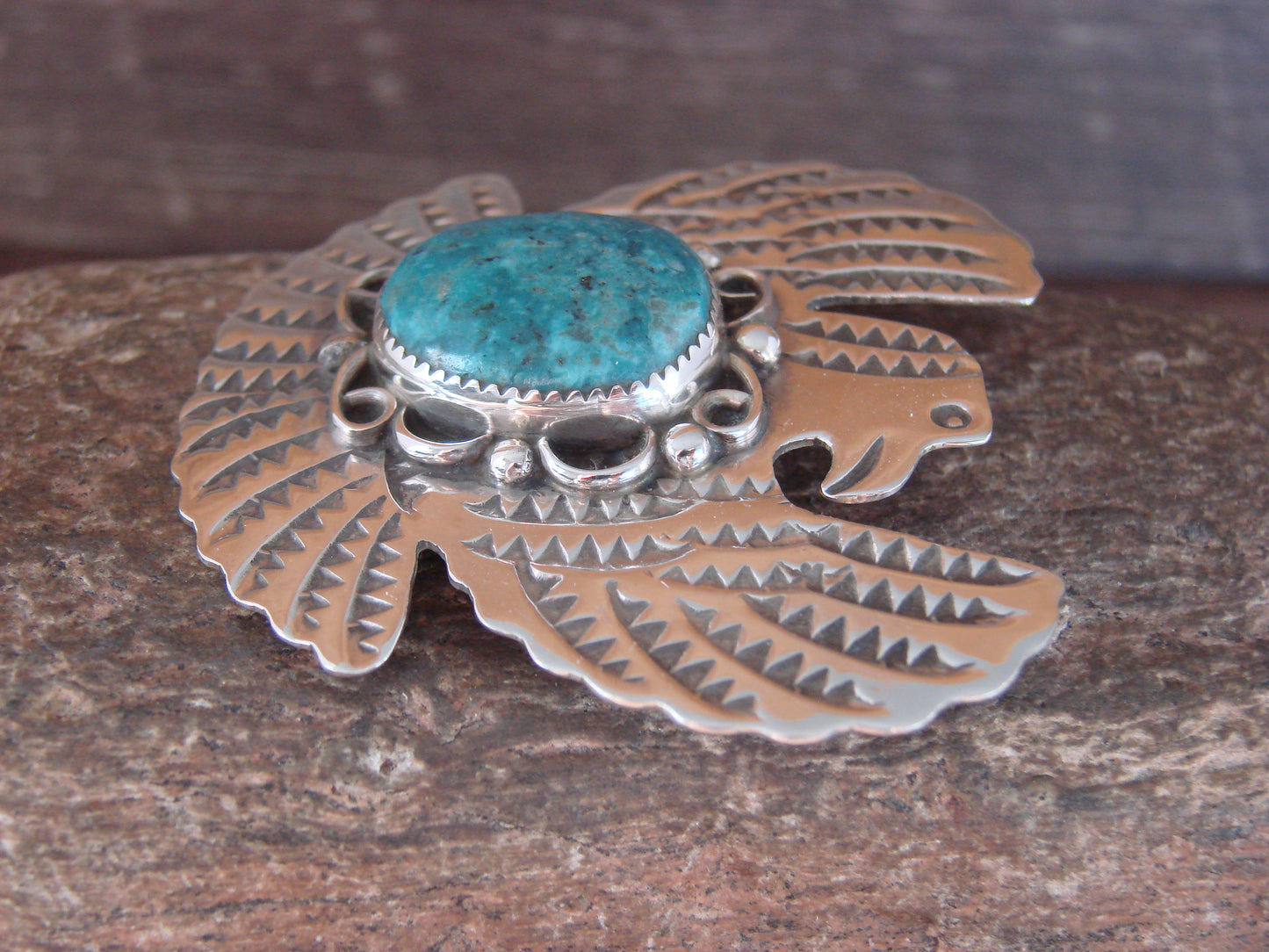 Navajo Indian Sterling Silver & Turquoise Eagle Pin Pendant - Cleveland