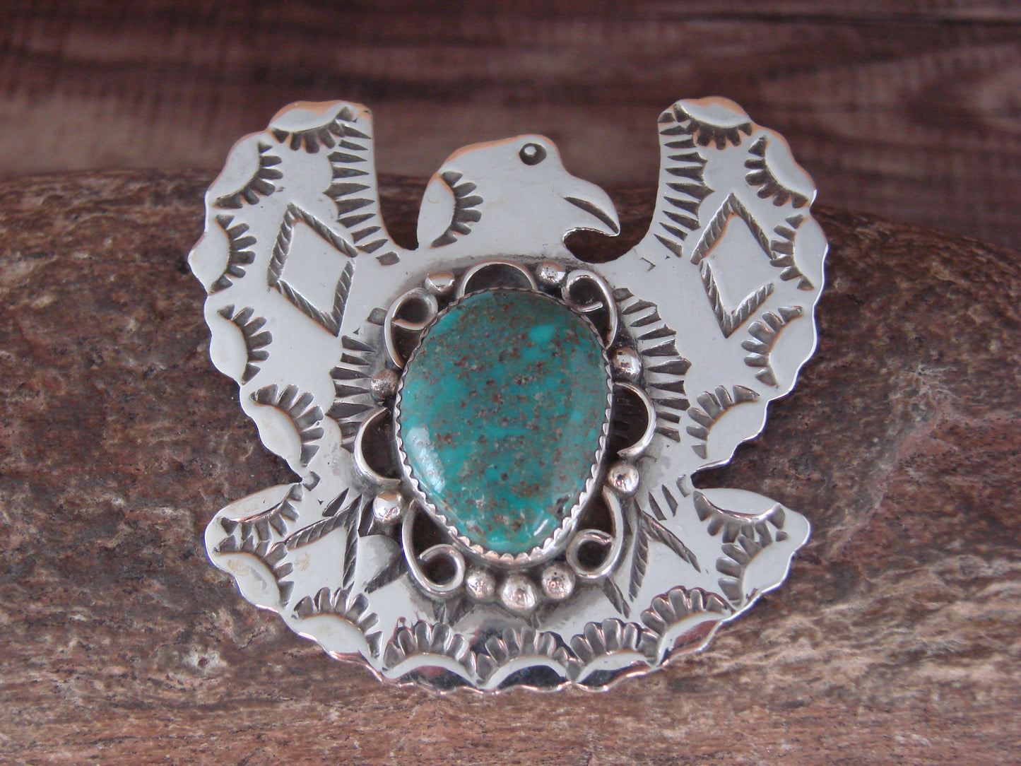 Navajo Indian Sterling Silver & Turquoise Eagle Pin Pendant - Cleveland