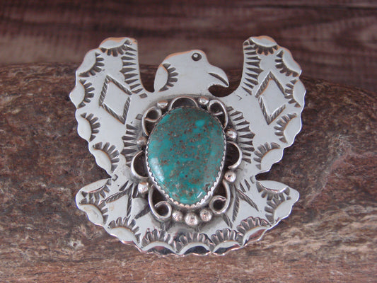 Navajo Indian Sterling Silver & Turquoise Eagle Pin Pendant - Cleveland