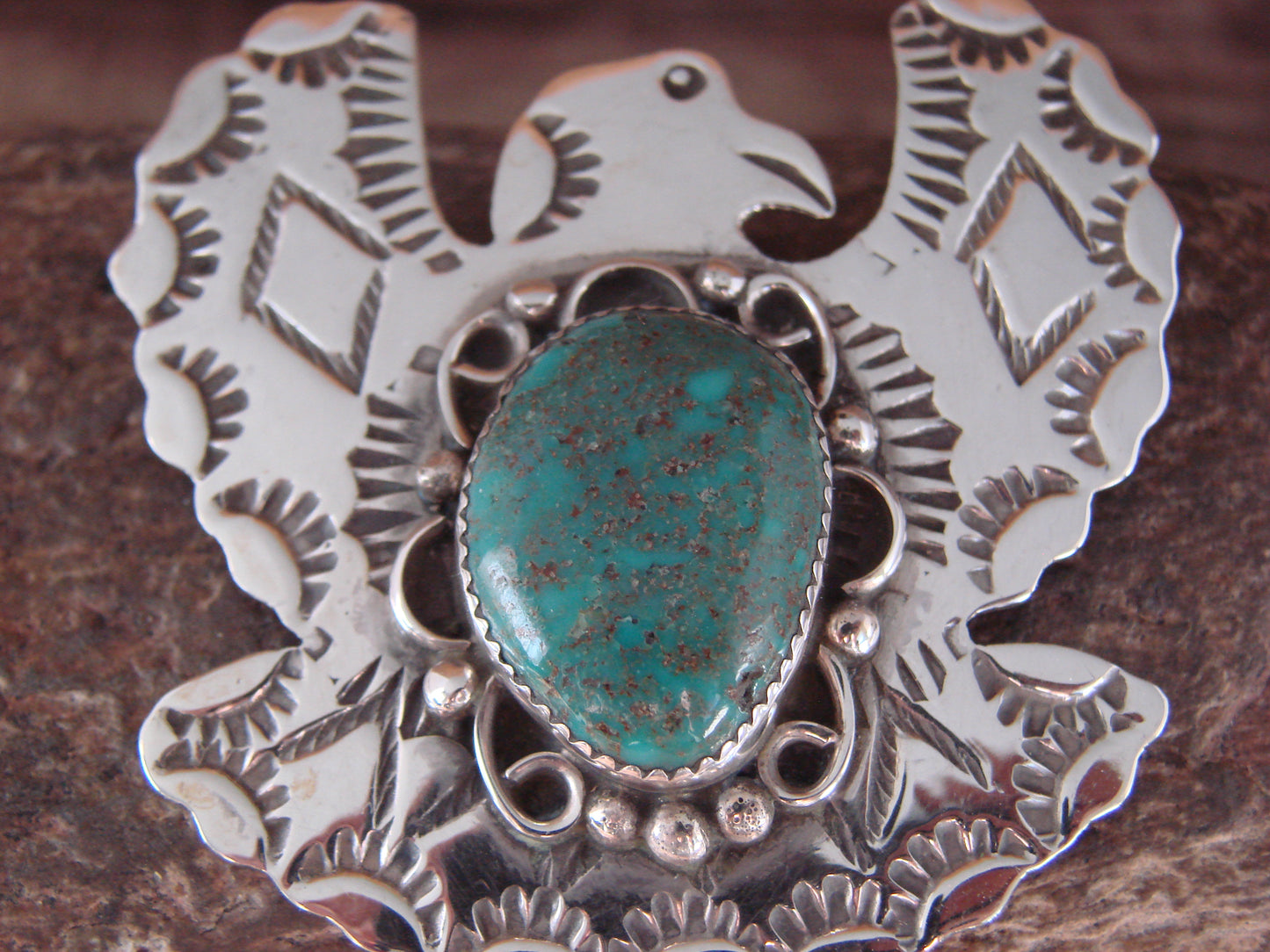 Navajo Indian Sterling Silver & Turquoise Eagle Pin Pendant - Cleveland