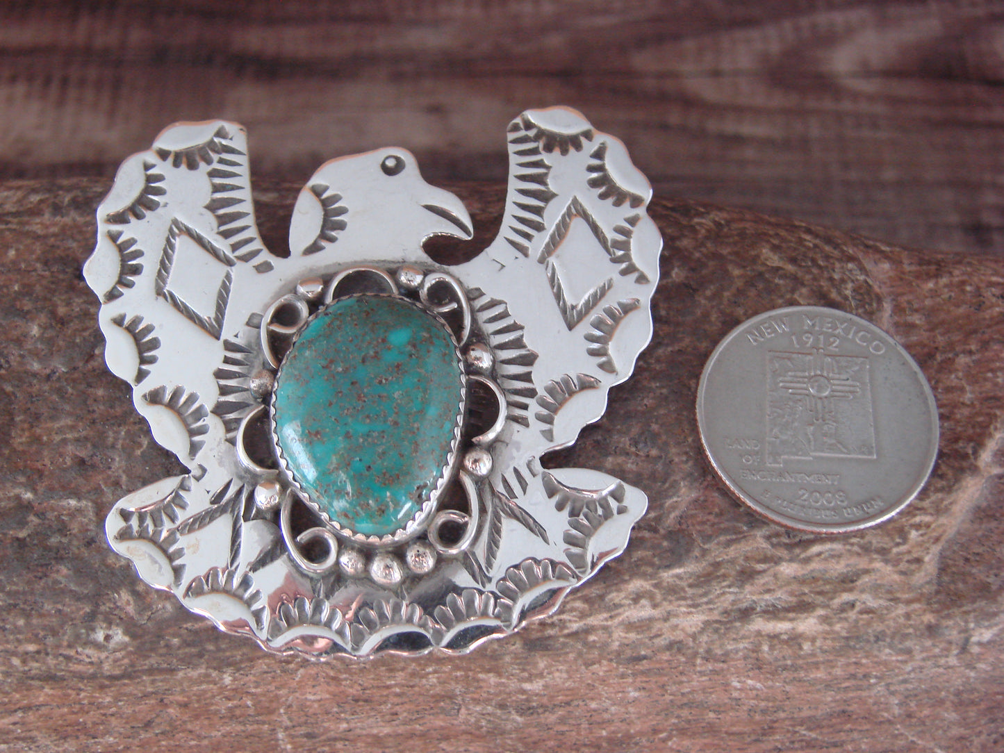Navajo Indian Sterling Silver & Turquoise Eagle Pin Pendant - Cleveland