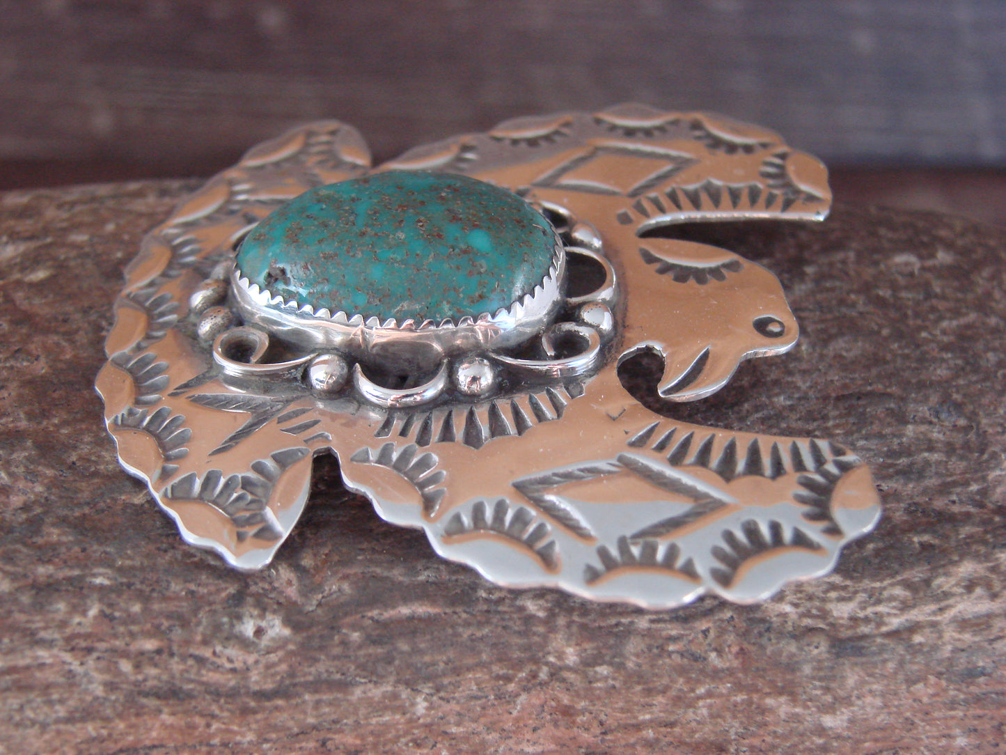 Navajo Indian Sterling Silver & Turquoise Eagle Pin Pendant - Cleveland