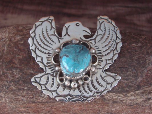 Navajo Indian Sterling Silver & Turquoise Eagle Pin Pendant - Cleveland
