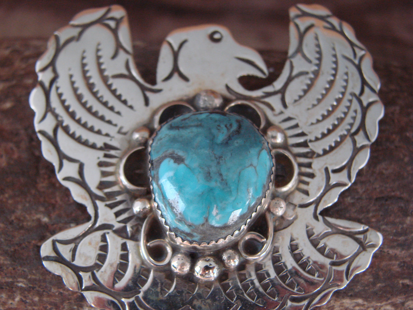 Navajo Indian Sterling Silver & Turquoise Eagle Pin Pendant - Cleveland