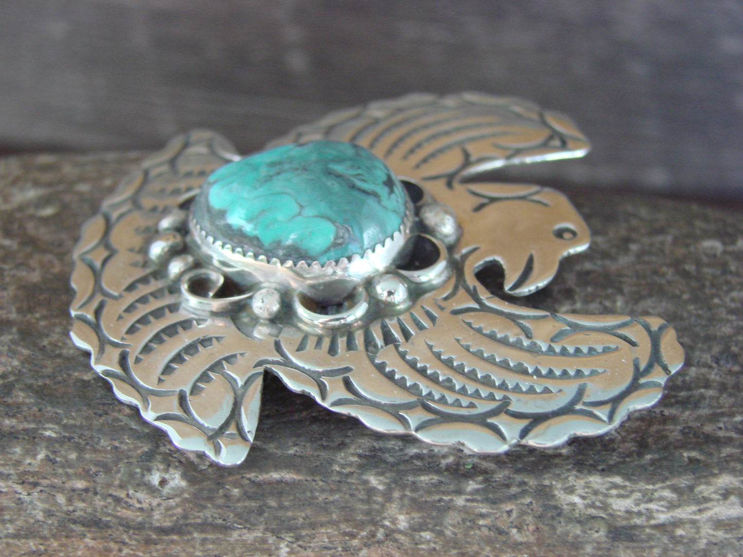 Navajo Indian Sterling Silver & Turquoise Eagle Pin Pendant - Cleveland