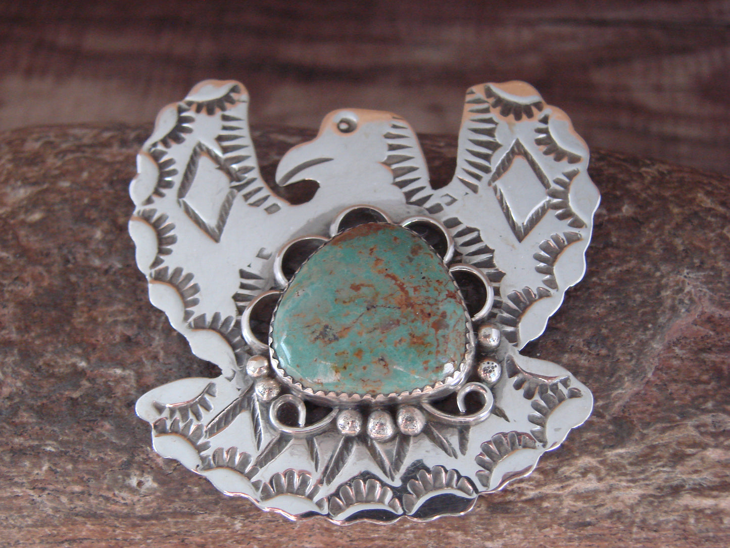 Navajo Indian Sterling Silver & Turquoise Eagle Pin Pendant - Cleveland