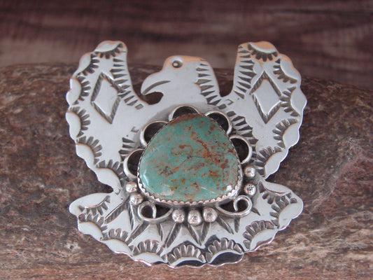 Navajo Indian Sterling Silver & Turquoise Eagle Pin Pendant - Cleveland