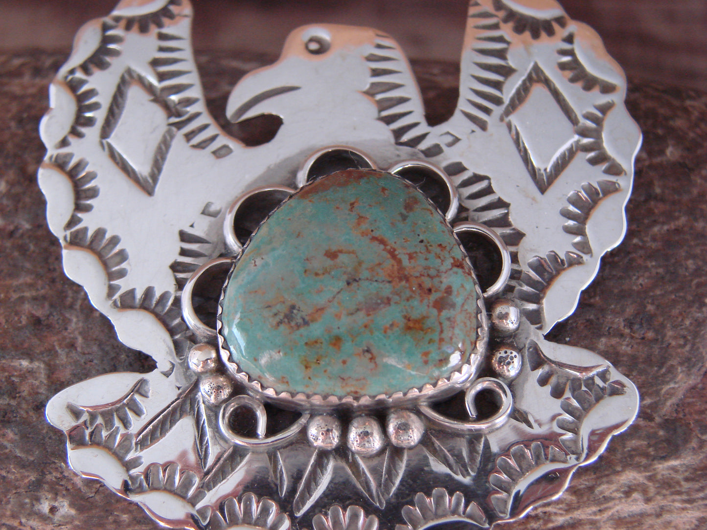Navajo Indian Sterling Silver & Turquoise Eagle Pin Pendant - Cleveland