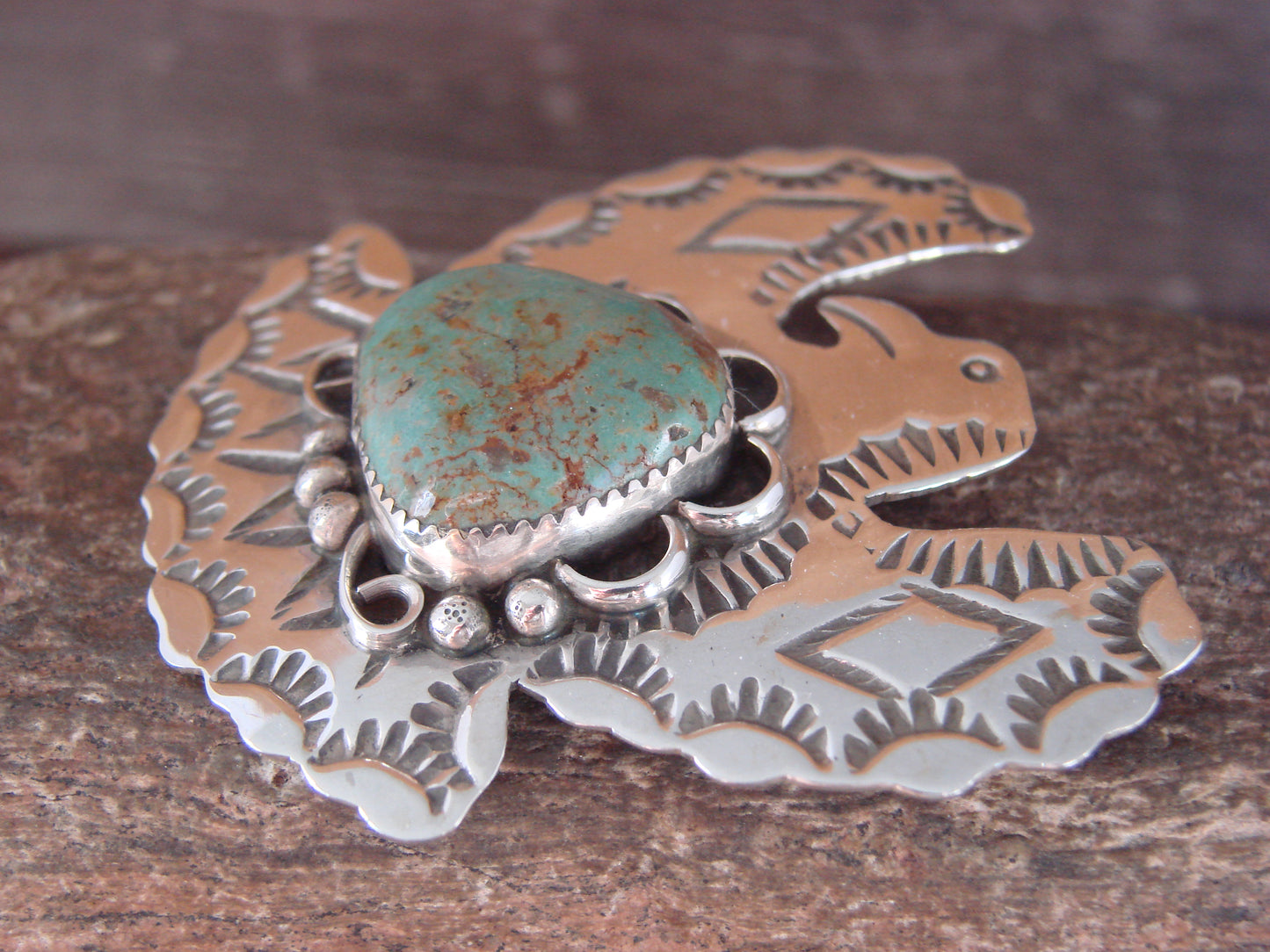 Navajo Indian Sterling Silver & Turquoise Eagle Pin Pendant - Cleveland