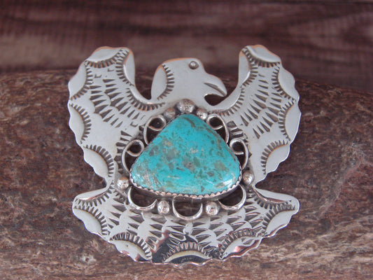 Navajo Indian Sterling Silver & Turquoise Eagle Pin Pendant - Cleveland