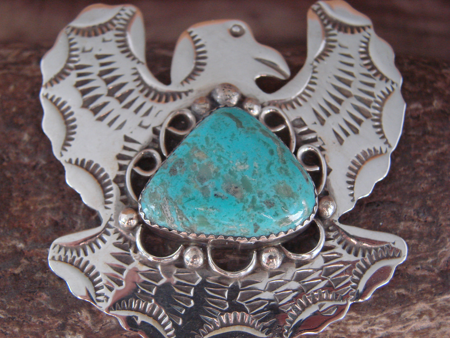 Navajo Indian Sterling Silver & Turquoise Eagle Pin Pendant - Cleveland