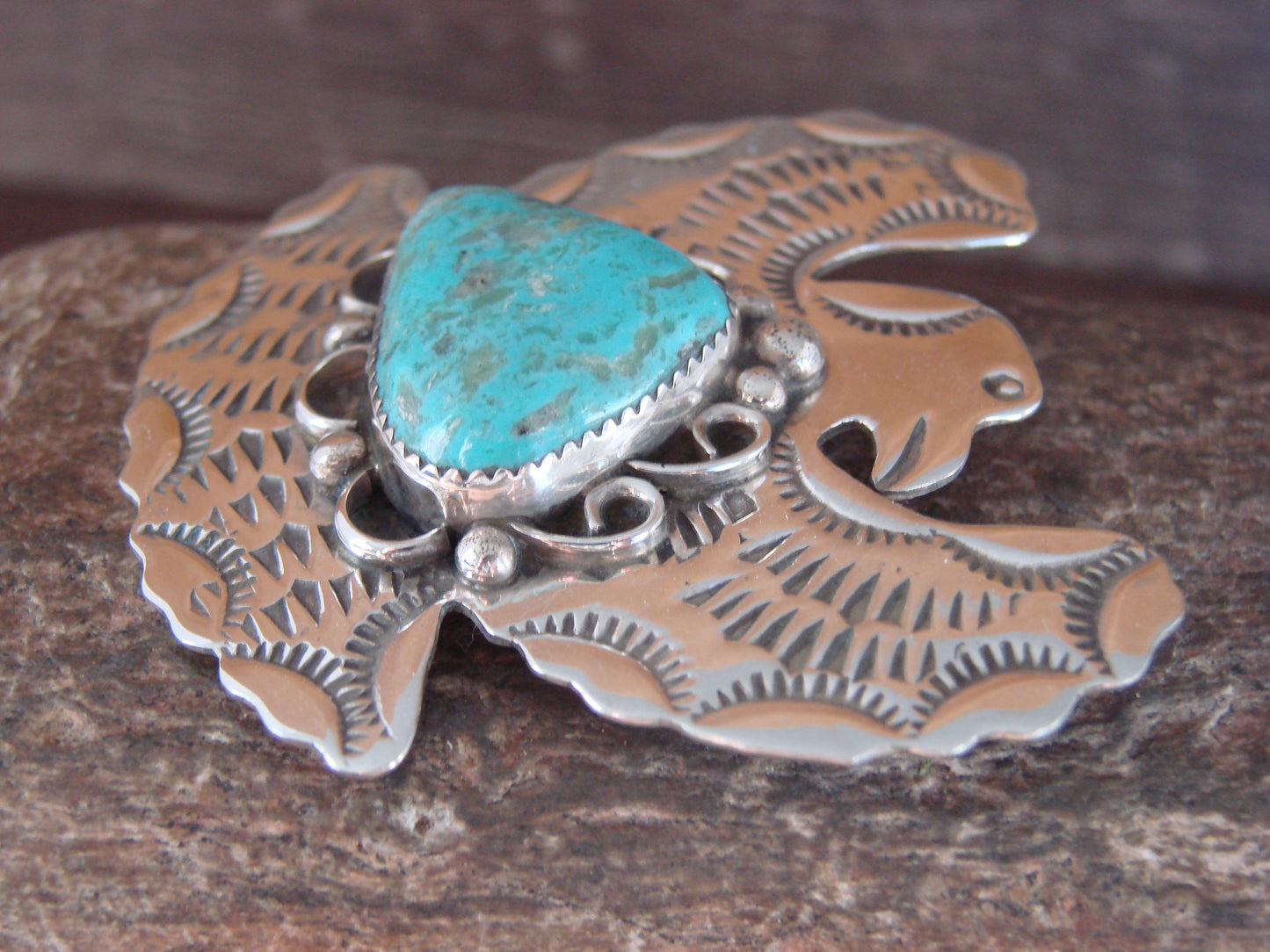 Navajo Indian Sterling Silver & Turquoise Eagle Pin Pendant - Cleveland