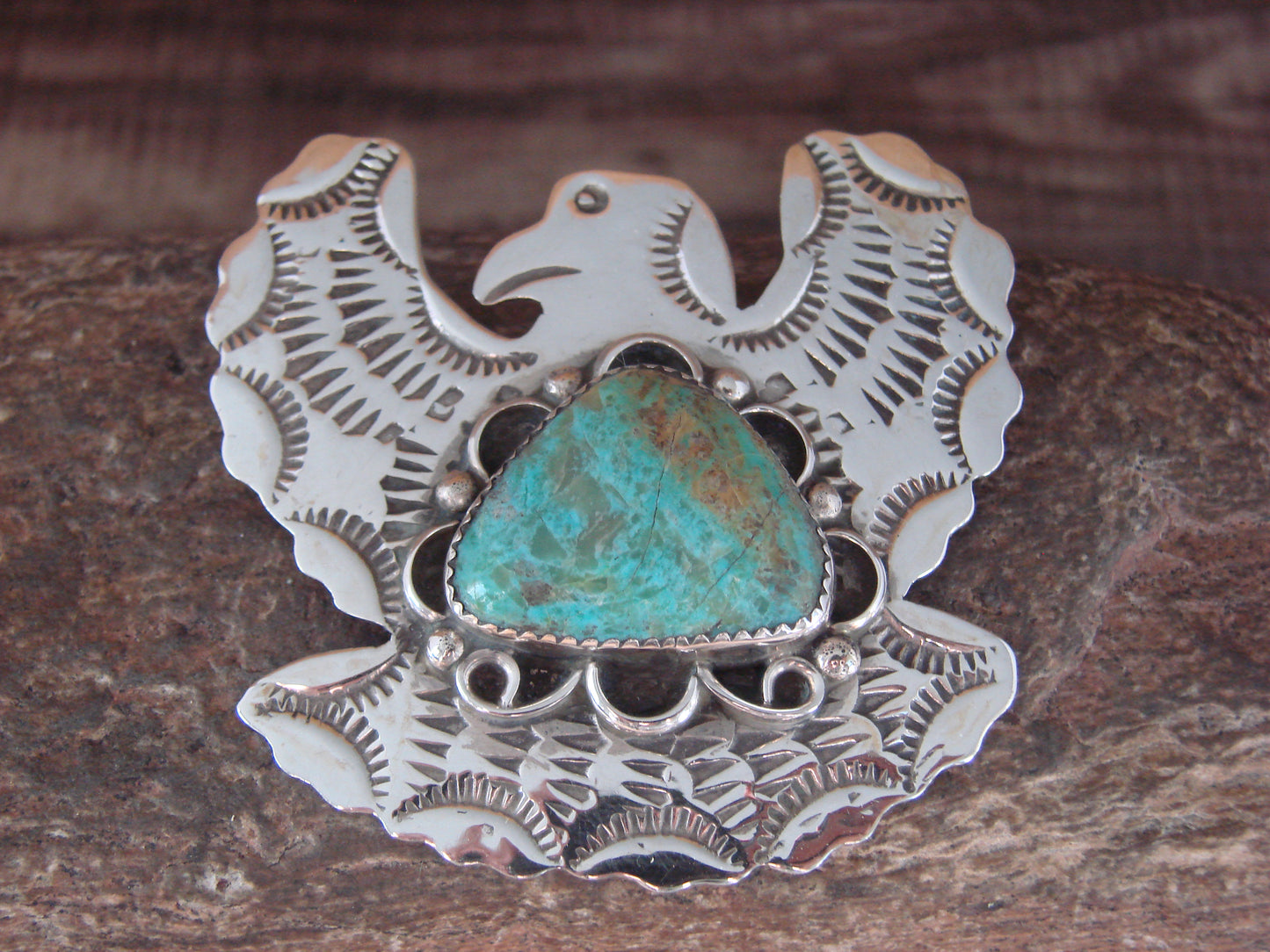 Navajo Indian Sterling Silver & Turquoise Eagle Pin Pendant - Cleveland