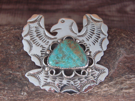 Navajo Indian Sterling Silver & Turquoise Eagle Pin Pendant - Cleveland