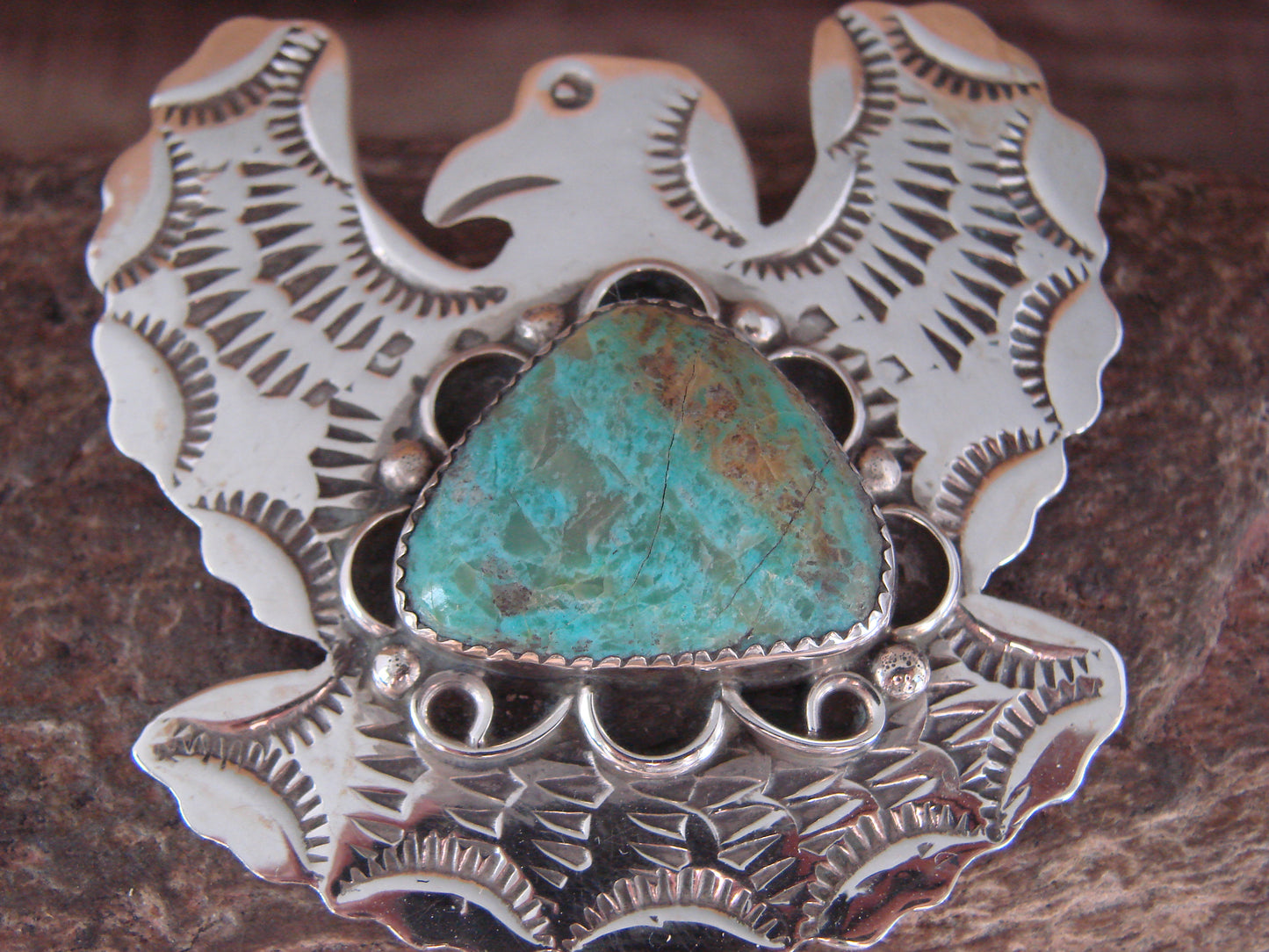 Navajo Indian Sterling Silver & Turquoise Eagle Pin Pendant - Cleveland
