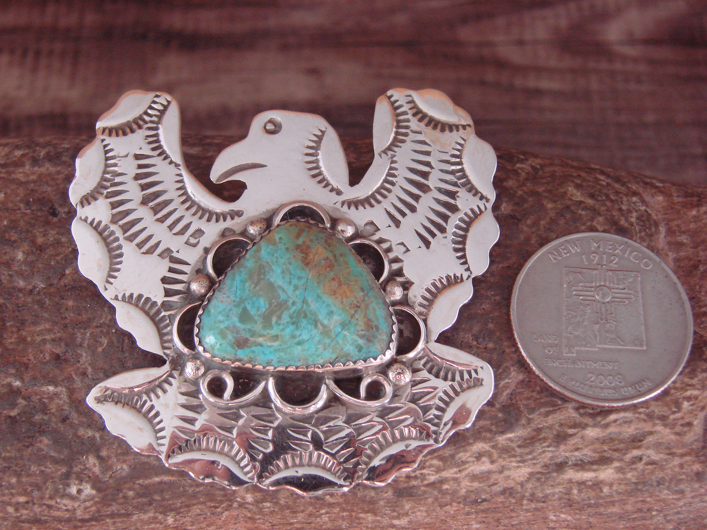 Navajo Indian Sterling Silver & Turquoise Eagle Pin Pendant - Cleveland
