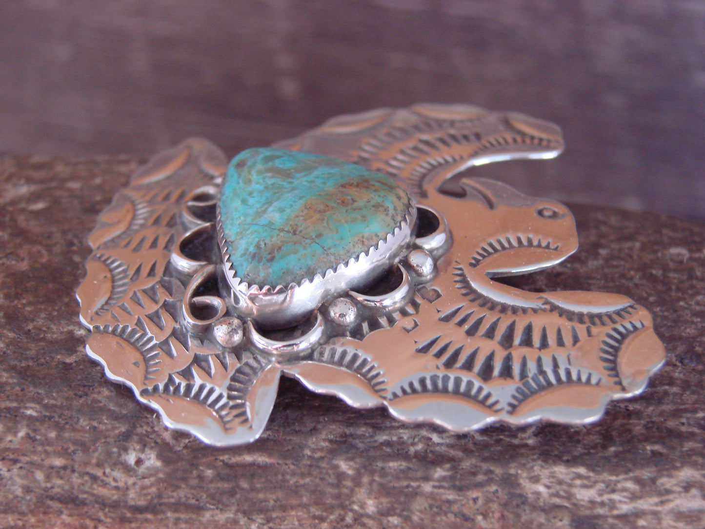 Navajo Indian Sterling Silver & Turquoise Eagle Pin Pendant - Cleveland