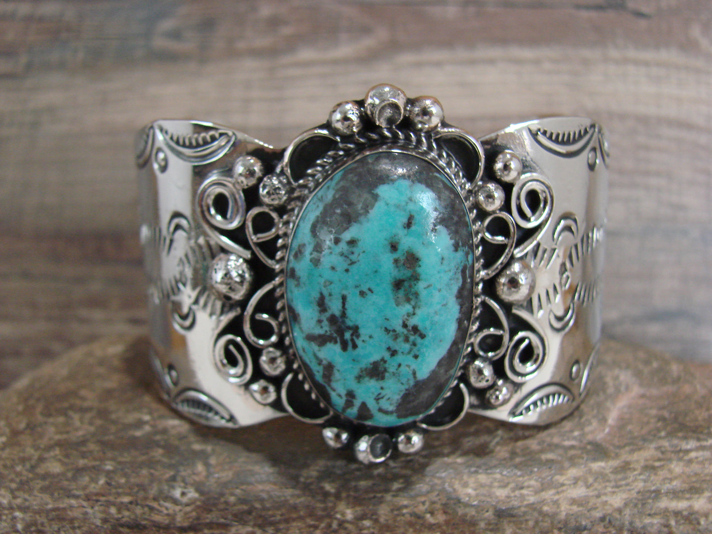 Navajo Indian Nickel Silver & Turquoise Bracelet by Cleveland