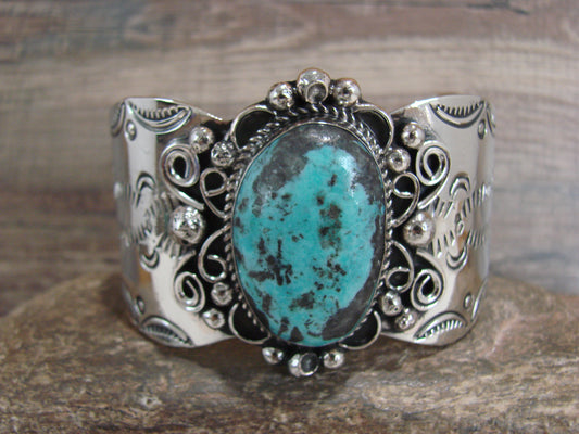 Navajo Indian Nickel Silver & Turquoise Bracelet by Cleveland
