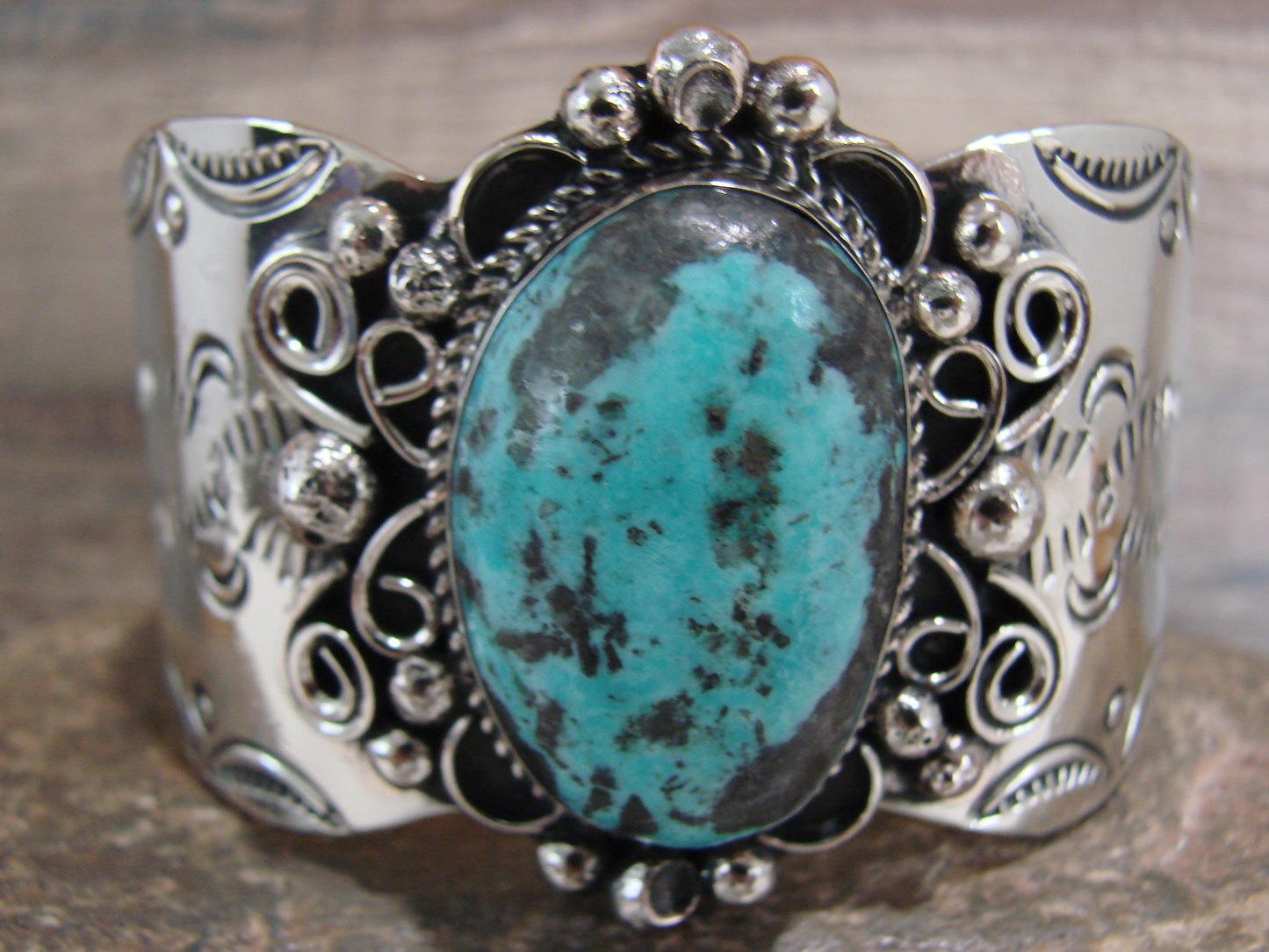 Navajo Indian Nickel Silver & Turquoise Bracelet by Cleveland