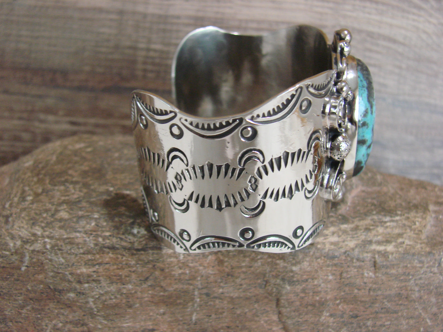 Navajo Indian Nickel Silver & Turquoise Bracelet by Cleveland